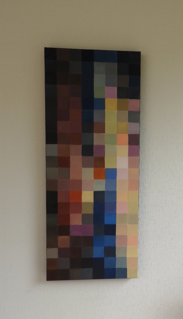 Abendfarben am Strand in Kästchen…. 100 x 40 – Frau B werkt